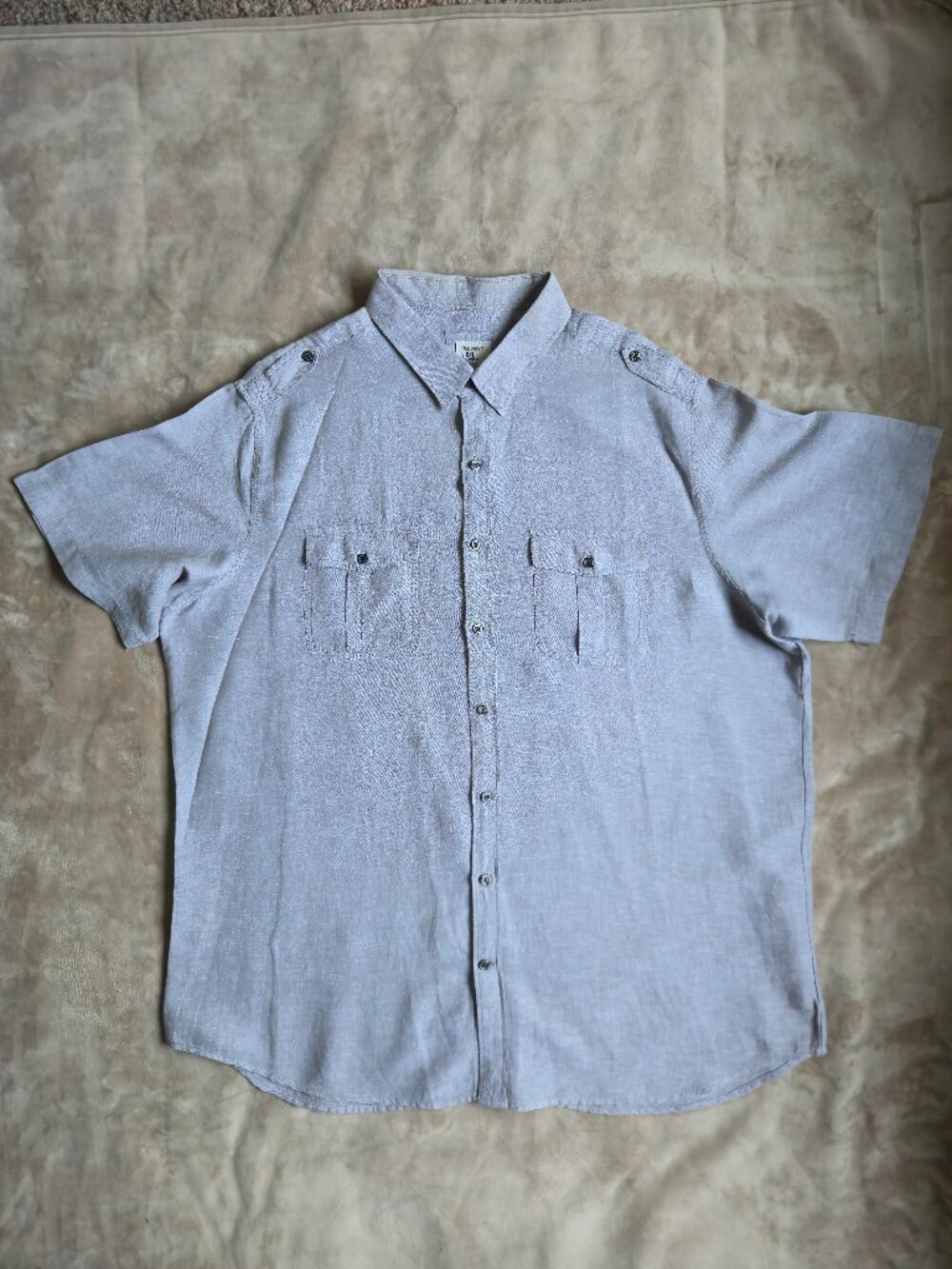 Old Navy Linen Blend Button Down Safari Camp Shirt Gray Chambray Men's XXL